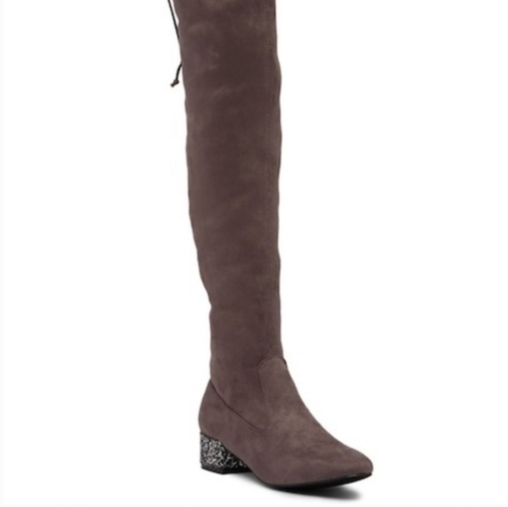 Catherine‎ Malandrino "Glitzy" Gray Faux Suede  Drawstring Knee Boots 6.5